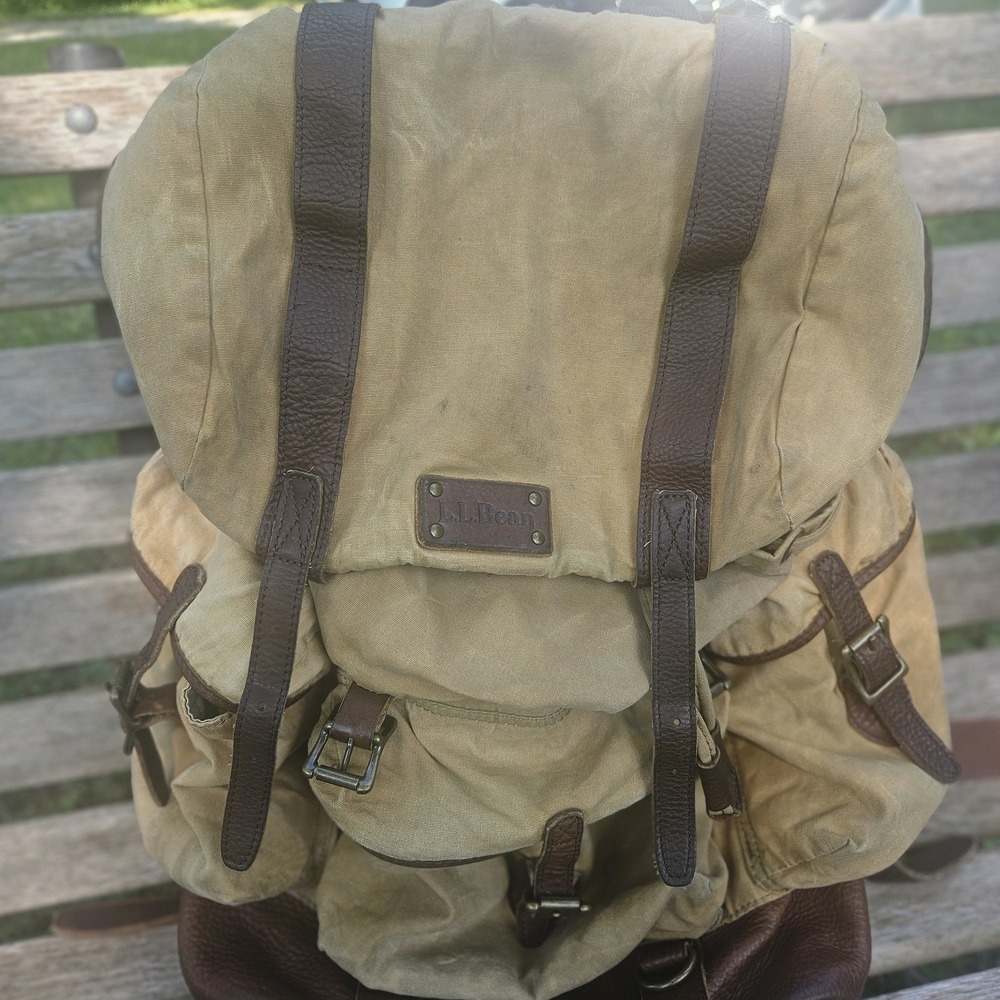 Vintage L.L. Bean Continental Rucksack Backpack Waxed Canvas Leather - Picture 15 of 16